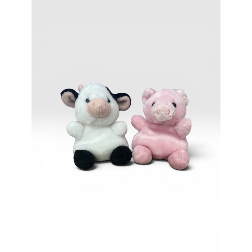 Palm Pals Plush Cow and Pig Bundle Aurora Farm Animal Stuffed Toys Set of 2